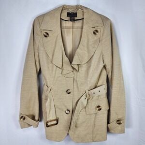 Fenn‎ Wright Manson Silk Midi Trench Jacket Small Beige Neutral Statement Luxury